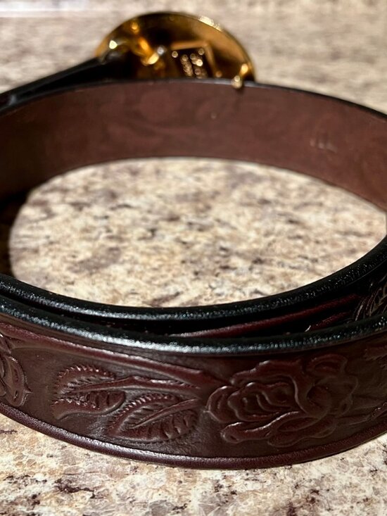 *NEW* FAITHFUL Premium leather belt, Embossed floral design, Golden cameo, Small main image 9